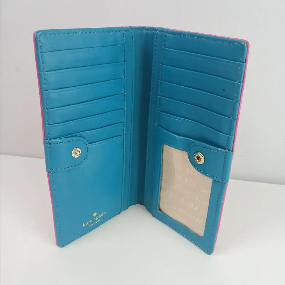 Kate Spade Mikas Pond Stacy Bifold Wallet Snapdragon Pink With Aqua Interior